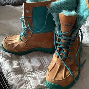 Ugg Boots - teal and brown worn once!